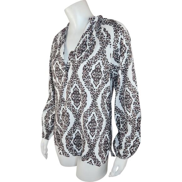 Belle by Kim Gravel Floral Ikat Blouson Sleeve Blouse Hot Fudge XX-Small - Picture 5 of 15